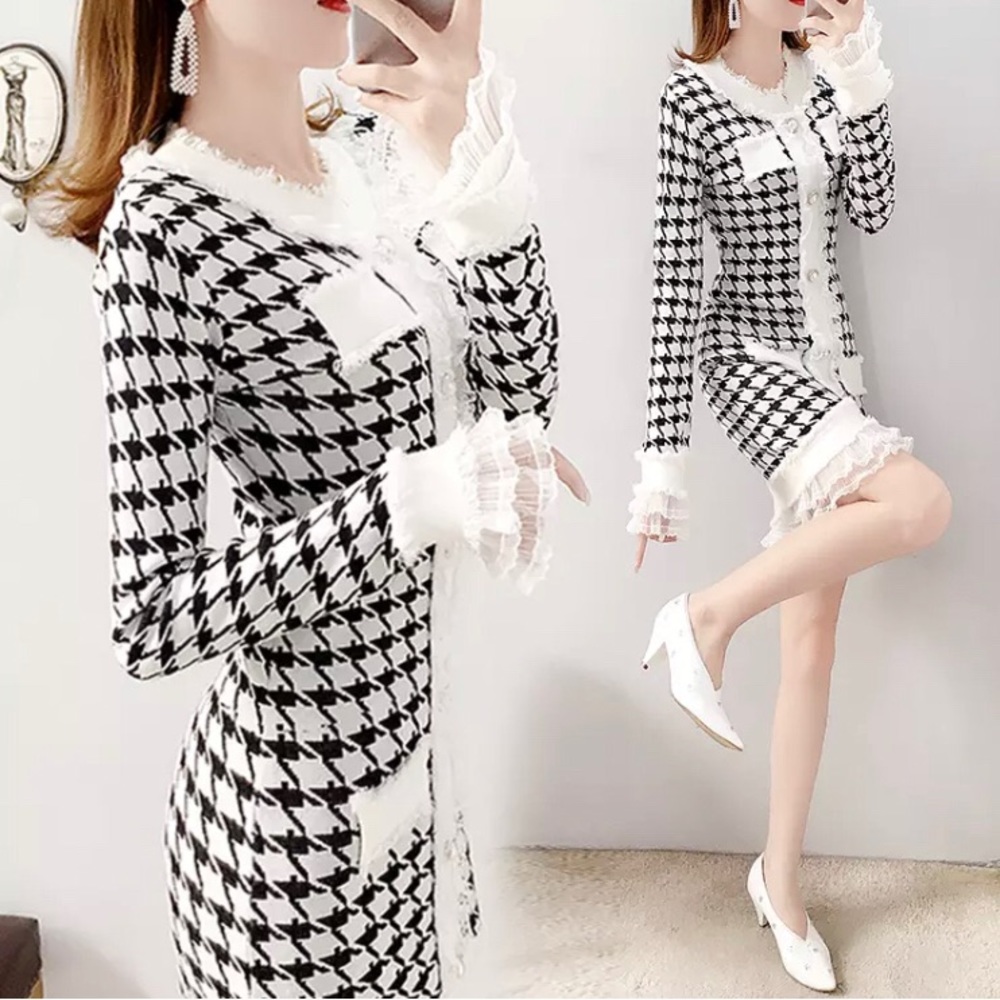 Pied de poule sweater dress